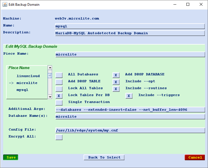 MySQL / MariaDB Backup Domain